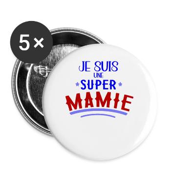 Je Suis Une Super Mamie Cadeau Fête Des Mamies - Lot de 5 grands badges (56 mm) - blanc - Devant