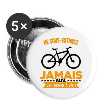 Ne Sous Estimez Jamais Un Vieil Homme À Vélo - Lot de 5 grands badges (56 mm) - blanc - Devant