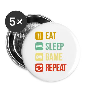 eat sleep repeat Videospiel - Buttons groß 56 mm (5er Pack) - Weiß - Vorne