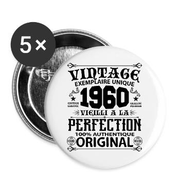 1960 Vintage Anniversaire 1960 original birthday - Lot de 5 grands badges (56 mm) - blanc - Devant