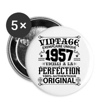 1957 Vintage Anniversaire 1957 original birthday - Lot de 5 grands badges (56 mm) - blanc - Devant