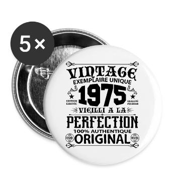 1975 Vintage Anniversaire 1975 original birthday - Lot de 5 grands badges (56 mm) - blanc - Devant