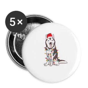 Siberian Husky Weihnachtsmütze Weihnachtsbaum - Buttons groß 56 mm (5er Pack) - Weiß - Vorne