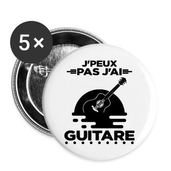 J'Peux Pas J'Ai Guitare Musicien Cadeau De Guitare - Lot de 5 grands badges (56 mm) - blanc - Devant