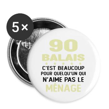 90 balais Drôle Cadeau Anniversaire 90 ans - Lot de 5 grands badges (56 mm) - blanc - Devant
