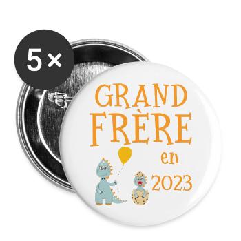 Enfant grand frère en 2023 annonce grossesse - Lot de 5 grands badges (56 mm) - blanc - Devant