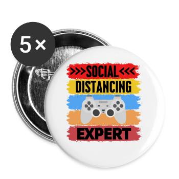 Social distancing expert funny gaming shirt - Buttons large 2.2''/56 mm (5-pack) - white - Front