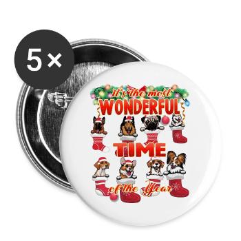 Wonderful Dogs Christmas Celebration Family - Buttons large 2.2''/56 mm (5-pack) - white - Front