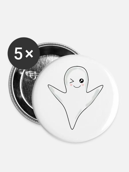 Kawaii Gespenst Geister Halloween Halloweenkostüm - Buttons groß 56 mm (5er Pack) - Weiß