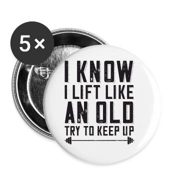 Bodybuilder Ich hebe wie alter Mann Langhantel - Buttons groß 56 mm (5er Pack) - Weiß - Vorne