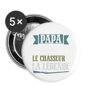 Papa l'homme le chasseur légende cadeau retraite - Lot de 5 grands badges (56 mm) - blanc - Devant