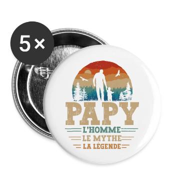 Papy l'homme le mythe la légende cadeau papy drôle - Lot de 5 grands badges (56 mm) - blanc - Devant
