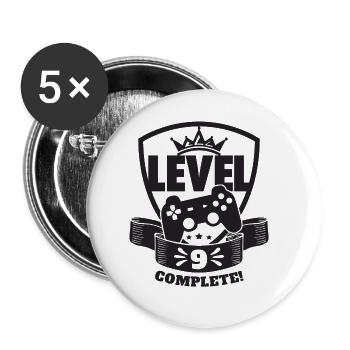 Niveau 9 Cadeau d’anniversaire complet 9 ans Joueur - Lot de 5 grands badges (56 mm) - blanc - Devant