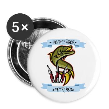Hechtjäger Angler des Jahres - Buttons groß 56 mm (5er Pack) - Weiß - Vorne