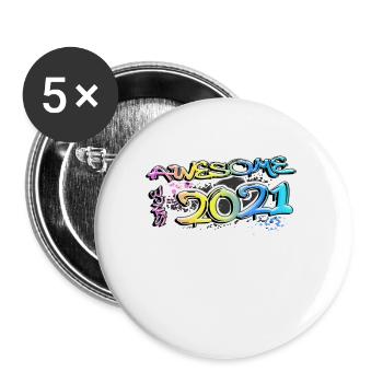 Awesome since 2021 Graffiti Motif - Buttons large 2.2''/56 mm (5-pack) - white - Front