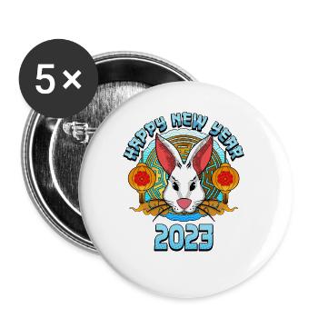 Lapin Zodiac Bonne année 2023 Hommes Femmes - Lot de 5 grands badges (56 mm) - blanc - Devant