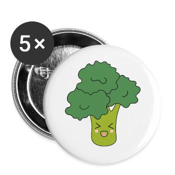 Kawaii Brokkoli Gemüse vegan - Buttons groß 56 mm (5er Pack) - Weiß - Vorne