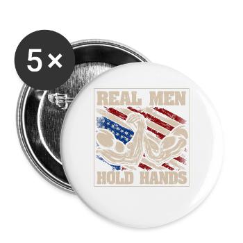 Echte Männer halten Hände USA Flagge lustig - Buttons groß 56 mm (5er Pack) - Weiß - Vorne