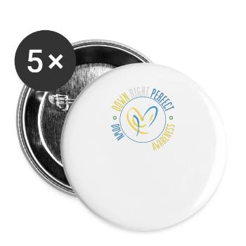 Sensibilisation au syndrome de Down I Ruban jaune bleu T21 - Lot de 5 grands badges (56 mm) - blanc - Devant