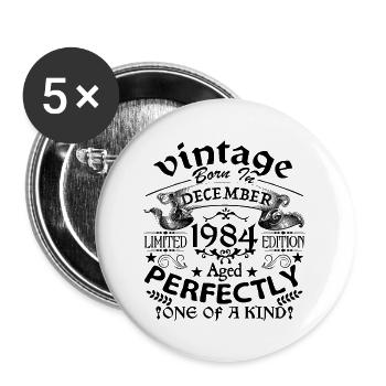 December 1984 | 1984 Vintage | born in December - Lot de 5 grands badges (56 mm) - blanc - Devant