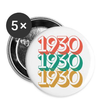 Anniversaire année 1930 / Vintage 1930 / Retro 30 - Lot de 5 grands badges (56 mm) - blanc - Devant
