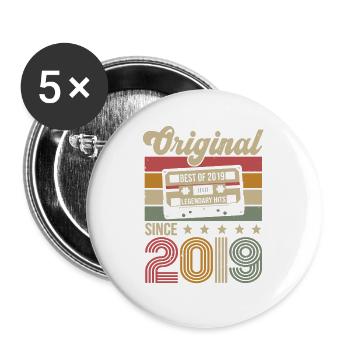Vintage Birthday Original Gift Idea 2019 - Buttons large 2.2''/56 mm (5-pack) - white - Front