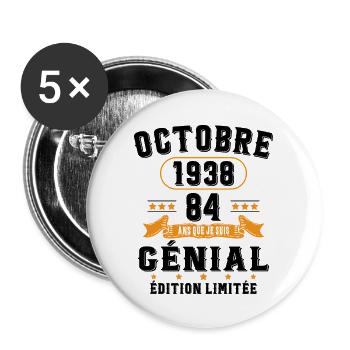 84 Ans Anniversaire Vintage Né(e) en Octobre 1938 - Lot de 5 grands badges (56 mm) - blanc - Devant