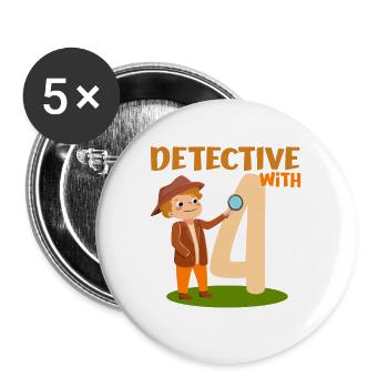 Détective Birthday Boy 4 ans à 4 ans Cadeau - Lot de 5 grands badges (56 mm) - blanc - Devant