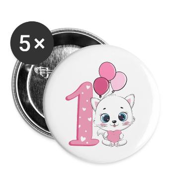 Chaton 1er anniversaire | Chemise d’anniversaire de chat | Chat - Lot de 5 grands badges (56 mm) - blanc - Devant