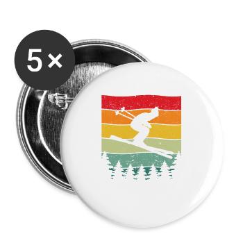 Vintage Sunset Ski Rétro Skieur - Lot de 5 grands badges (56 mm) - blanc - Devant