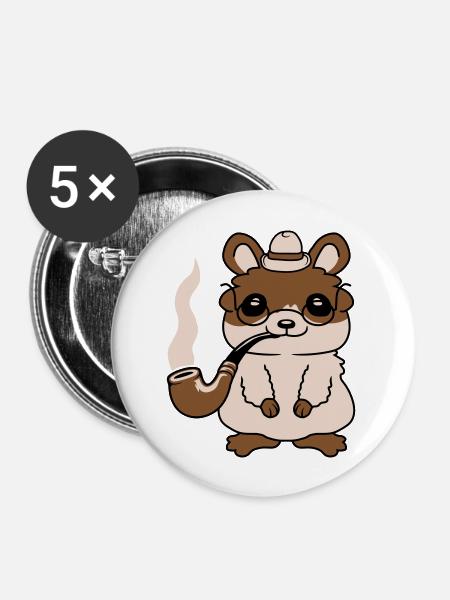 Herr Hamster raucht Pfeife - Buttons groß 56 mm (5er Pack) - Weiß