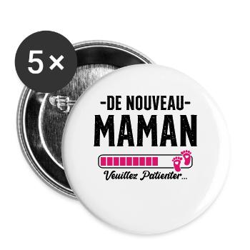 Femme Maman Cadeau Nouvelle Naissance Future - Lot de 5 grands badges (56 mm) - blanc - Devant