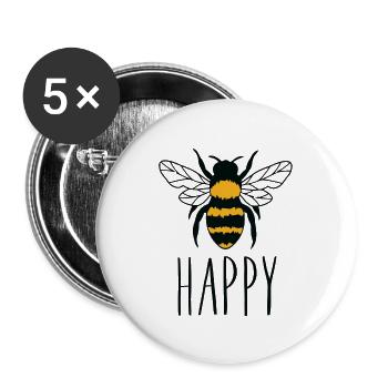 Bee Happy - Funny Bee - Buttons large 2.2''/56 mm (5-pack) - white - Front