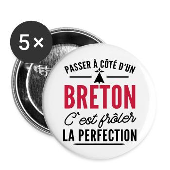Breton et perfection / cadeau breton - Lot de 5 grands badges (56 mm) - blanc - Devant
