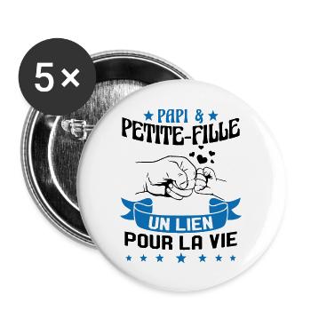 Papi & Petite Fille Grand Père Papy Cadeau - Lot de 5 grands badges (56 mm) - blanc - Devant
