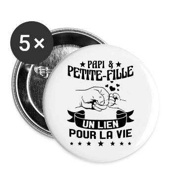 Papi & Petite Fille Grand Père Papy Cadeau - Lot de 5 grands badges (56 mm) - blanc - Devant