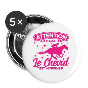 Cadeau Cavalier Cavalier Cheval - Lot de 5 grands badges (56 mm) - blanc - Devant