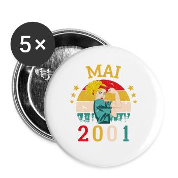 Mai 2001 Anniversaire Vintage Happy Birthday - Lot de 5 grands badges (56 mm) - blanc - Devant