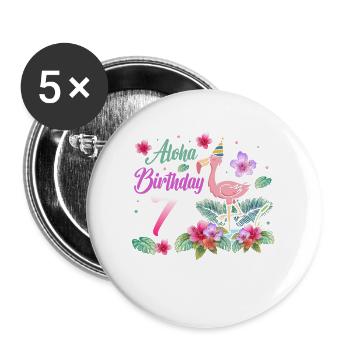 Aloha Birthday 7 Flamingo Bird 7th Birthday - Buttons large 2.2''/56 mm (5-pack) - white - Front