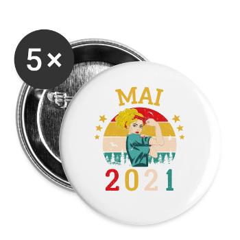 Mai 2021 Anniversaire Vintage Happy Birthday - Lot de 5 grands badges (56 mm) - blanc - Devant