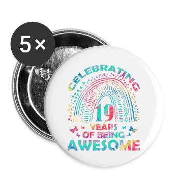 We celebrate 19 years of "awesome Birthday Butterfly" - Buttons large 2.2''/56 mm (5-pack) - white - Front