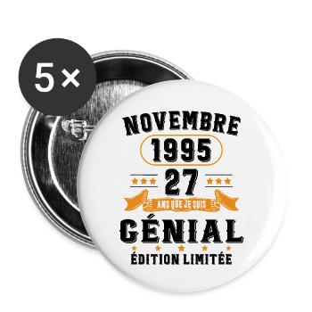 27 Ans Anniversaire Vintage Né(e) en Novembre 1995 - Lot de 5 grands badges (56 mm) - blanc - Devant
