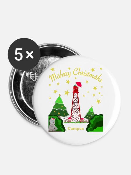 Weihnachten, Leuchtturm Campen, Kultiger Wolf - Buttons groß 56 mm (5er Pack) - Weiß
