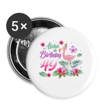 Aloha Geburtstag 49 Flamingo Vogel 49. Geburtstag - Buttons groß 56 mm (5er Pack) - Weiß - Vorne