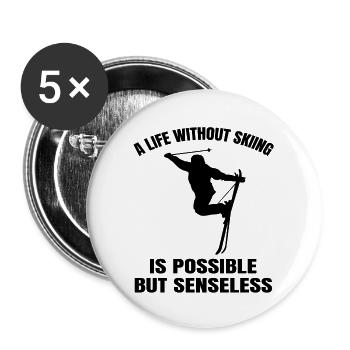 Ski Skieurs Noël Ski Sports d’hiver - Lot de 5 grands badges (56 mm) - blanc - Devant