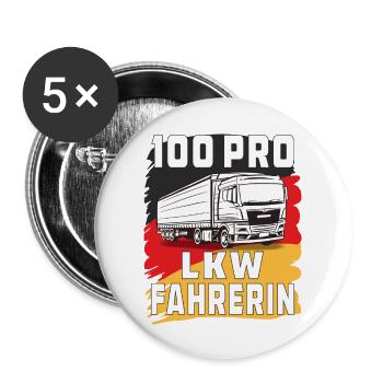 100 PRO LKW FAHRERIN - Buttons groß 56 mm (5er Pack) - Weiß - Vorne