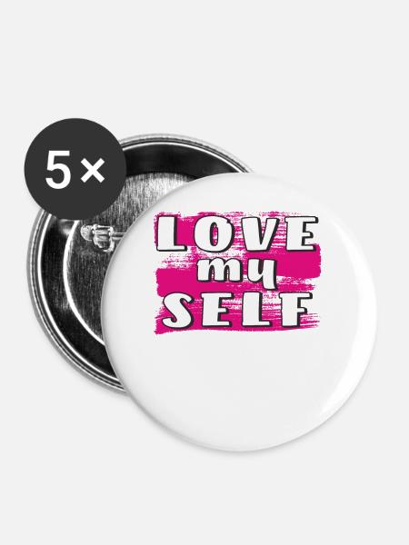 LOVE MY SELF - Buttons groß 56 mm (5er Pack) - Weiß
