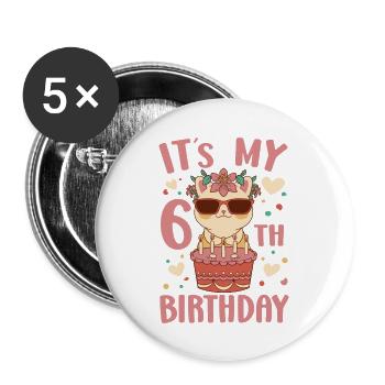 6th Birthday 6 Years Old Bday Party Gift For Girl - Buttons groß 56 mm (5er Pack) - Weiß - Vorne