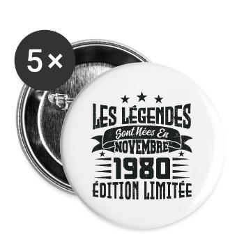 les légendes sont nées en novembre 1980, Cadeau. - Lot de 5 grands badges (56 mm) - blanc - Devant