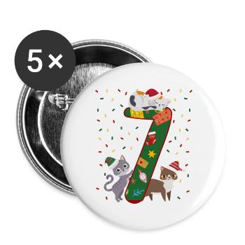 7 ans enfants cadeau de Noël mignon - Lot de 5 grands badges (56 mm) - blanc - Devant